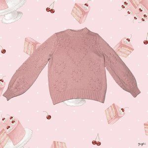 Pink Knit Heart Pom Pom Oversized Sweater Crown and Ivy